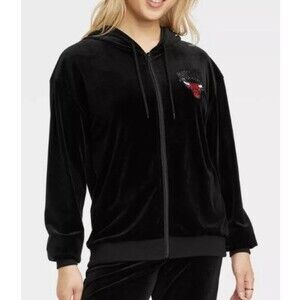 NBA Chicago Bulls Black Velour Full Zip Women's Hoodie Sweater Size S